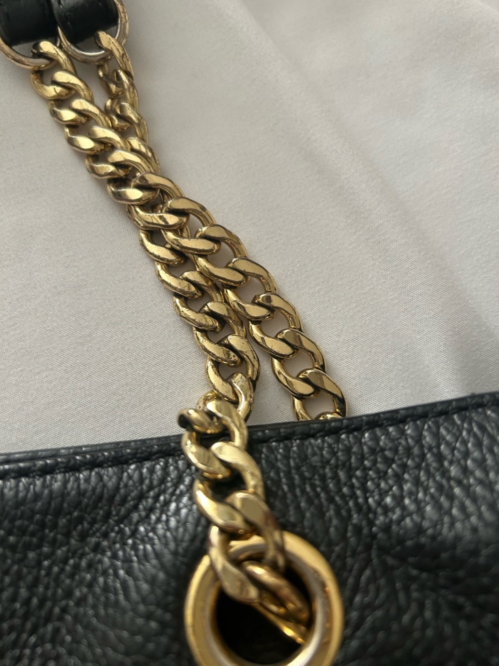Michael Kors Black Pebbled Leather Tote with Gold Chain Handles - Picture 6 of 12